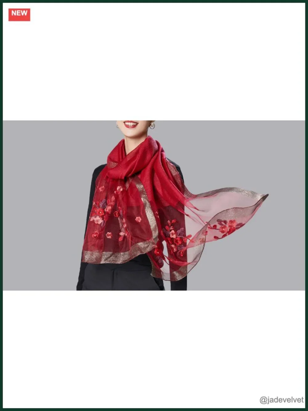 Silk Blend Embroidered Fashion Scarf Lightweight Shawl Wrap